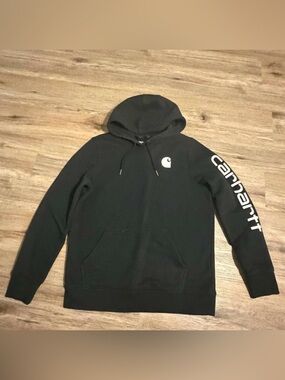 Carhartt Black Pullover Hoodie with White Sleeve Logo